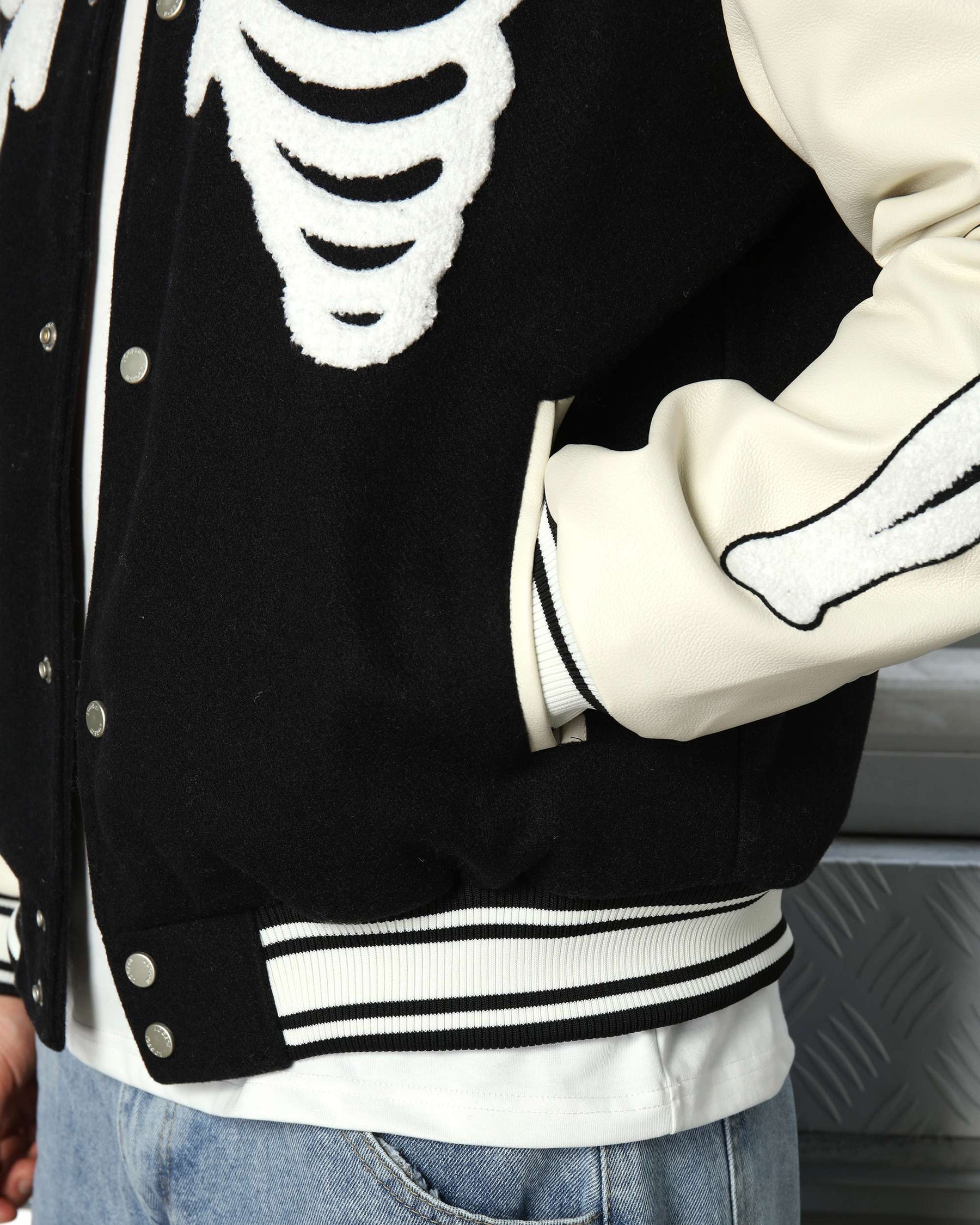 LOGEQI Men’s Skeleton Varsity Jacket – Oversized Streetwear Bomber in Khaki / Brown / Black