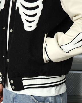 LOGEQI Men’s Skeleton Varsity Jacket – Oversized Streetwear Bomber in Khaki / Brown / Black