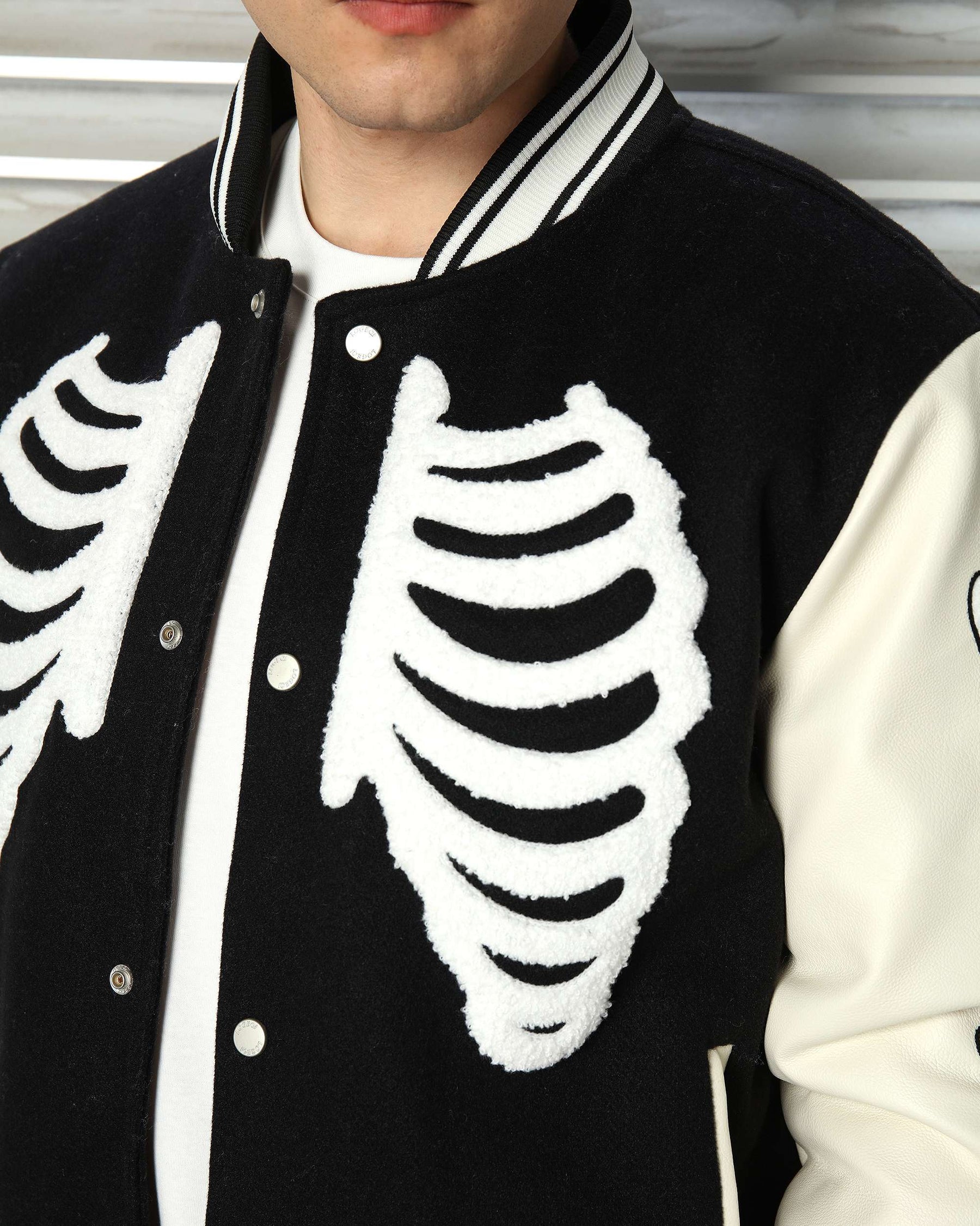 LOGEQI Men’s Skeleton Varsity Jacket – Oversized Streetwear Bomber in Khaki / Brown / Black