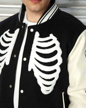 LOGEQI Men’s Skeleton Varsity Jacket – Oversized Streetwear Bomber in Khaki / Brown / Black