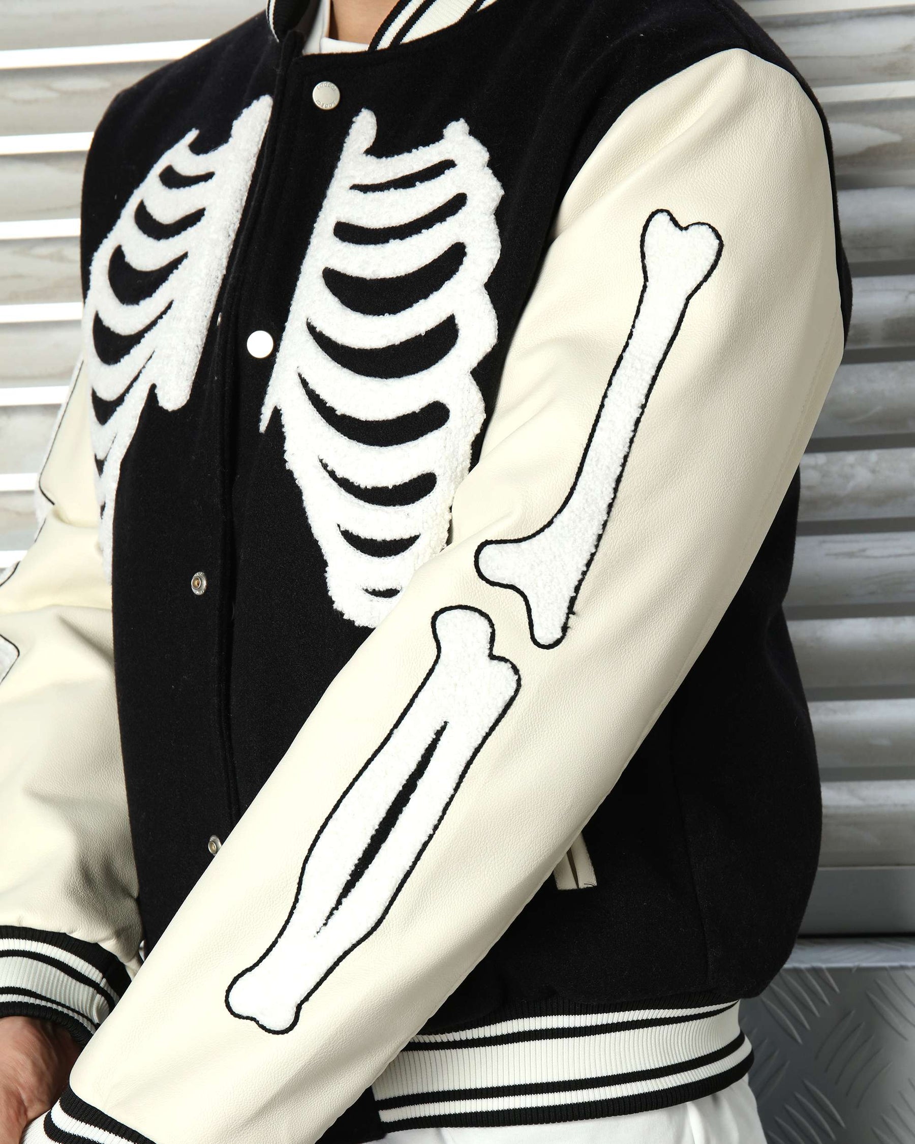 LOGEQI Men’s Skeleton Varsity Jacket – Oversized Streetwear Bomber in Khaki / Brown / Black