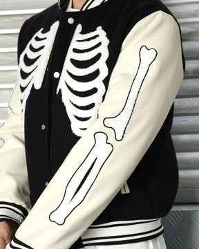 LOGEQI Men’s Skeleton Varsity Jacket – Oversized Streetwear Bomber in Khaki / Brown / Black