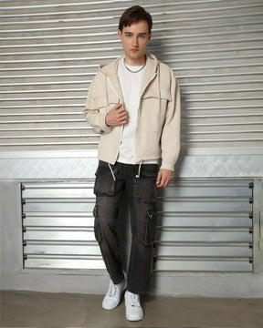 LOGEQI Men’s Minimalist Hooded Jacket – Soft Casual Zip-Up in Grey, Khaki & Coffee