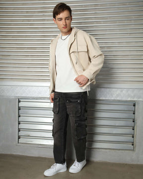 LOGEQI Men’s Minimalist Hooded Jacket – Soft Casual Zip-Up in Grey, Khaki & Coffee