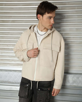 LOGEQI Men’s Minimalist Hooded Jacket – Soft Casual Zip-Up in Grey, Khaki & Coffee