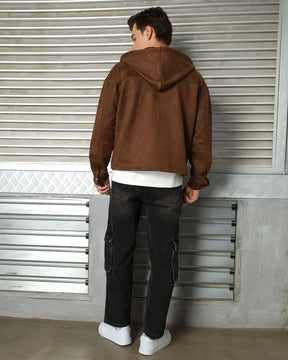 LOGEQI Men’s Minimalist Hooded Jacket – Soft Casual Zip-Up in Grey, Khaki & Coffee