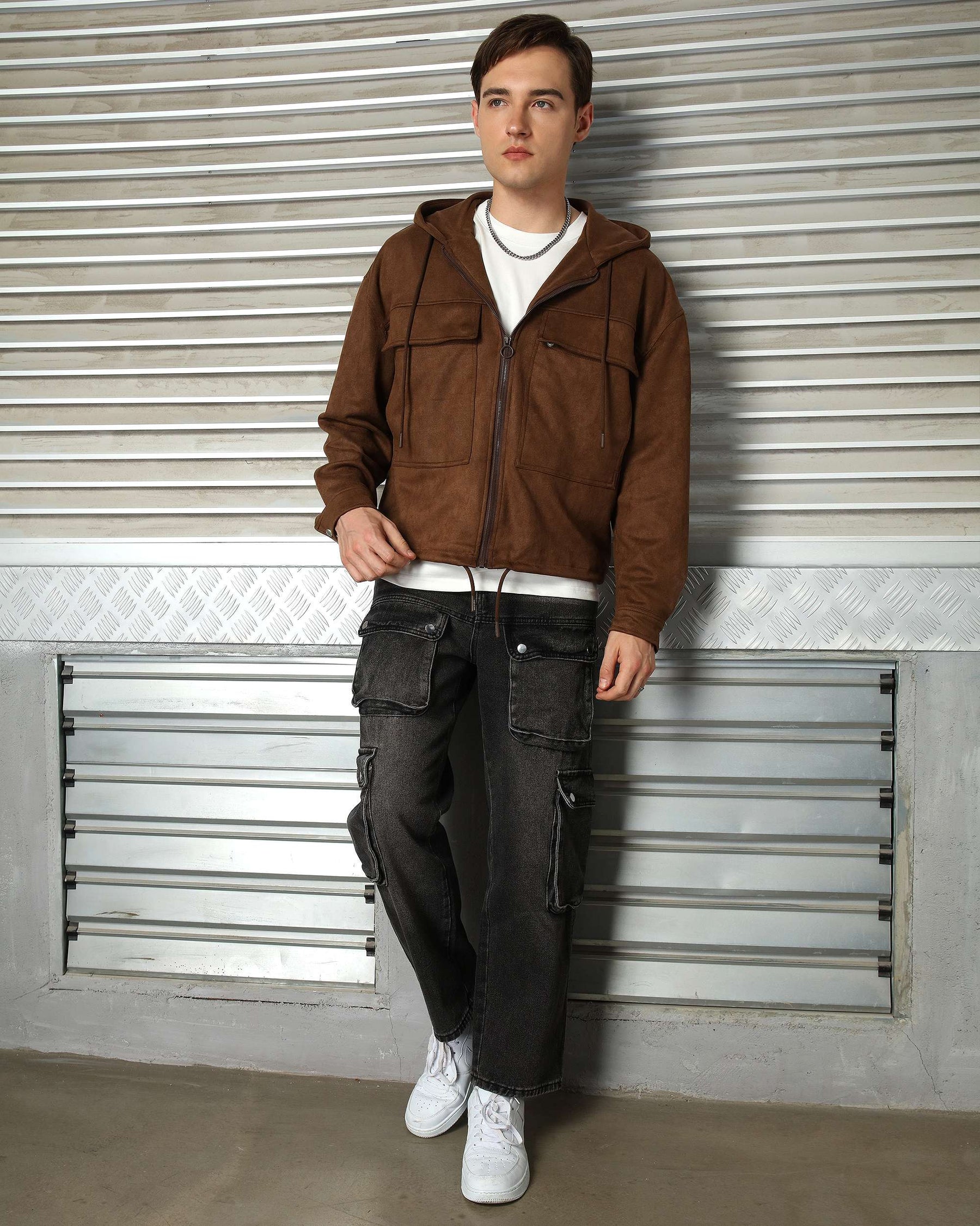 LOGEQI Men’s Minimalist Hooded Jacket – Soft Casual Zip-Up in Grey, Khaki & Coffee