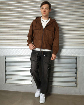 LOGEQI Men’s Minimalist Hooded Jacket – Soft Casual Zip-Up in Grey, Khaki & Coffee