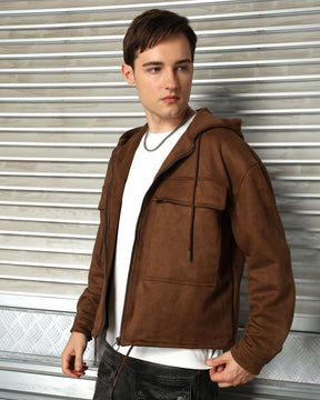 LOGEQI Men’s Minimalist Hooded Jacket – Soft Casual Zip-Up in Grey, Khaki & Coffee