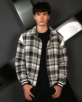 LOGEQI Men’s Plaid Varsity Jacket – Retro Checkered Bomber in Black & Khaki