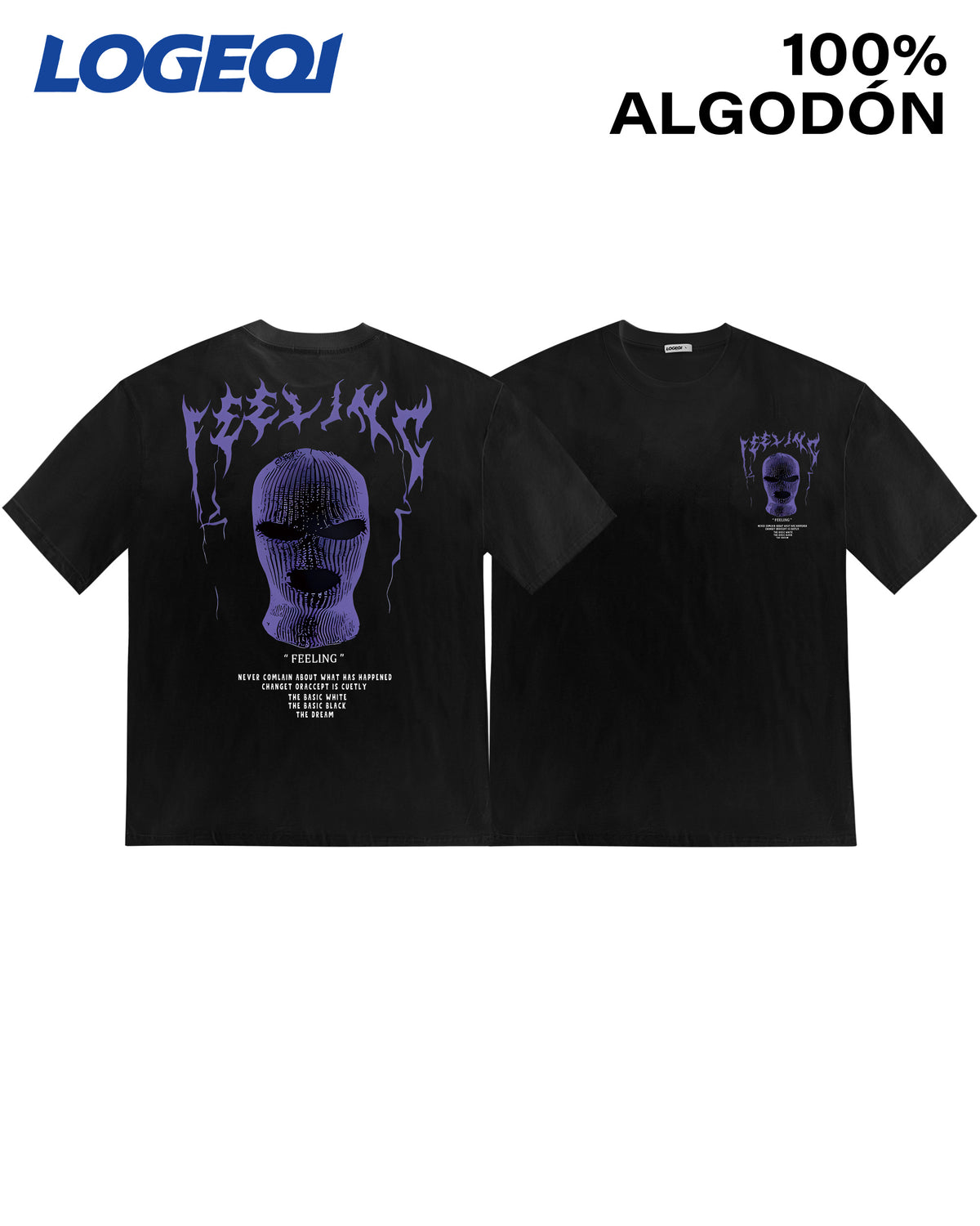 Men’s Streetwear Graphic Tee – Oversized “Feeling” Balaclava Print T-Shirt | LOGEQI