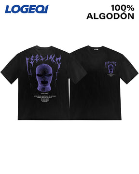 Men’s Streetwear Graphic Tee – Oversized “Feeling” Balaclava Print T-Shirt | LOGEQI