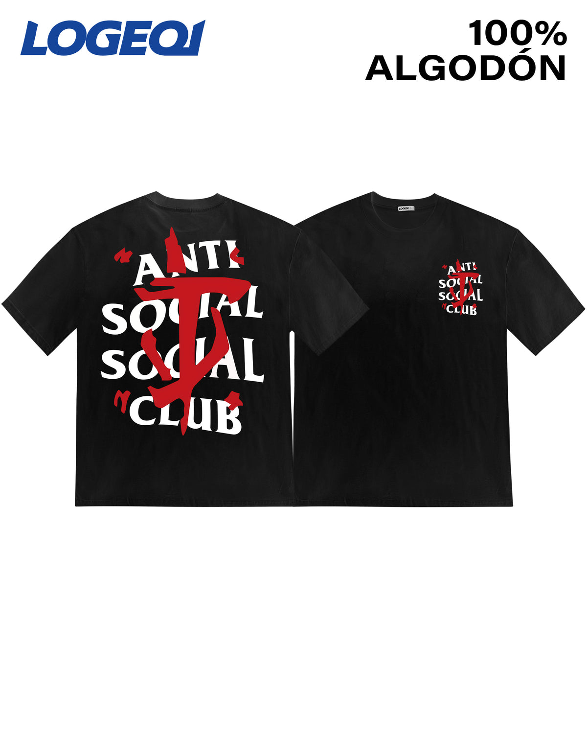 LOGEQI Men’s 100% Cotton Graphic Tee – Anti Social Graffiti Print Streetwear T-Shirt