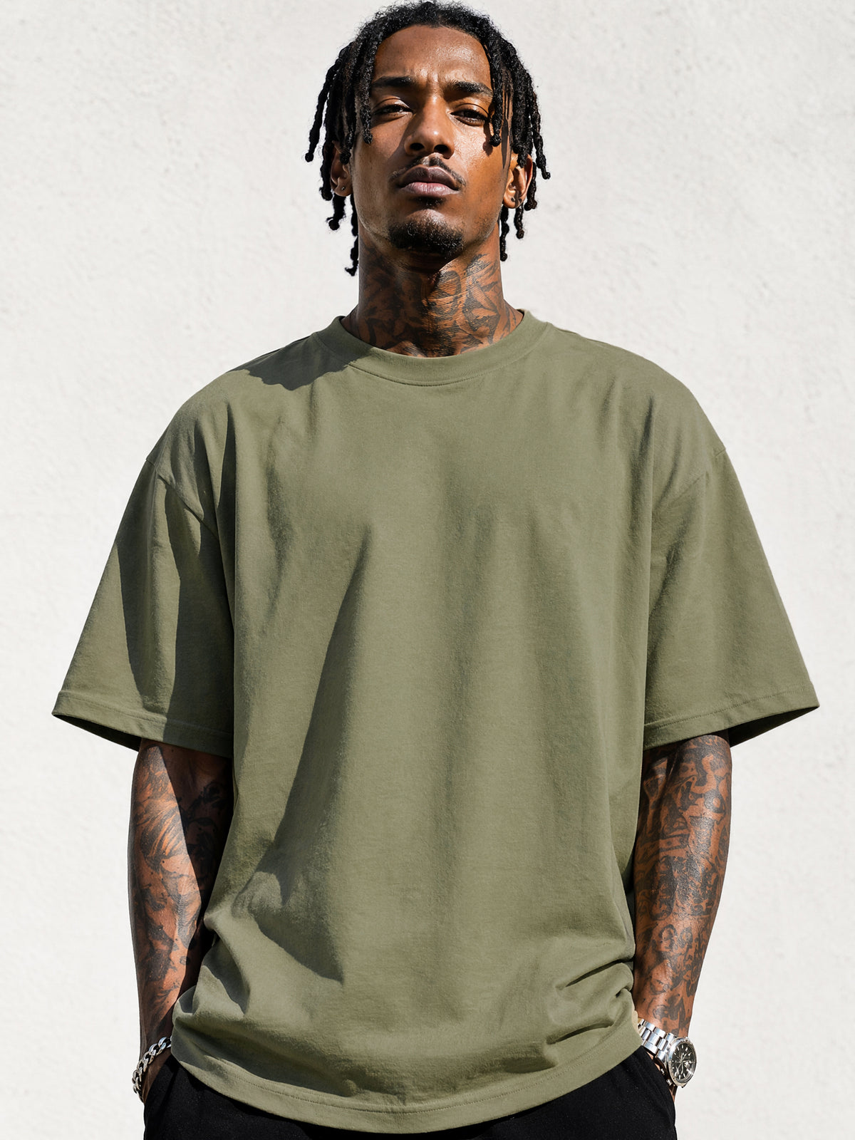 LOGEQI Men's Oversized T-Shirt 100% Cotton 250G Heavyweight Loose Fit Tee – 10 Pieces Wholesale Pack