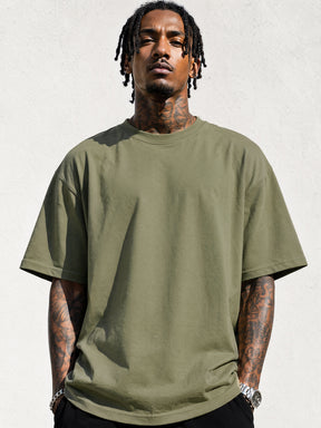 LOGEQI Men's Oversized T-Shirt 100% Cotton 250G Heavyweight Loose Fit Tee – 10 Pieces Wholesale Pack