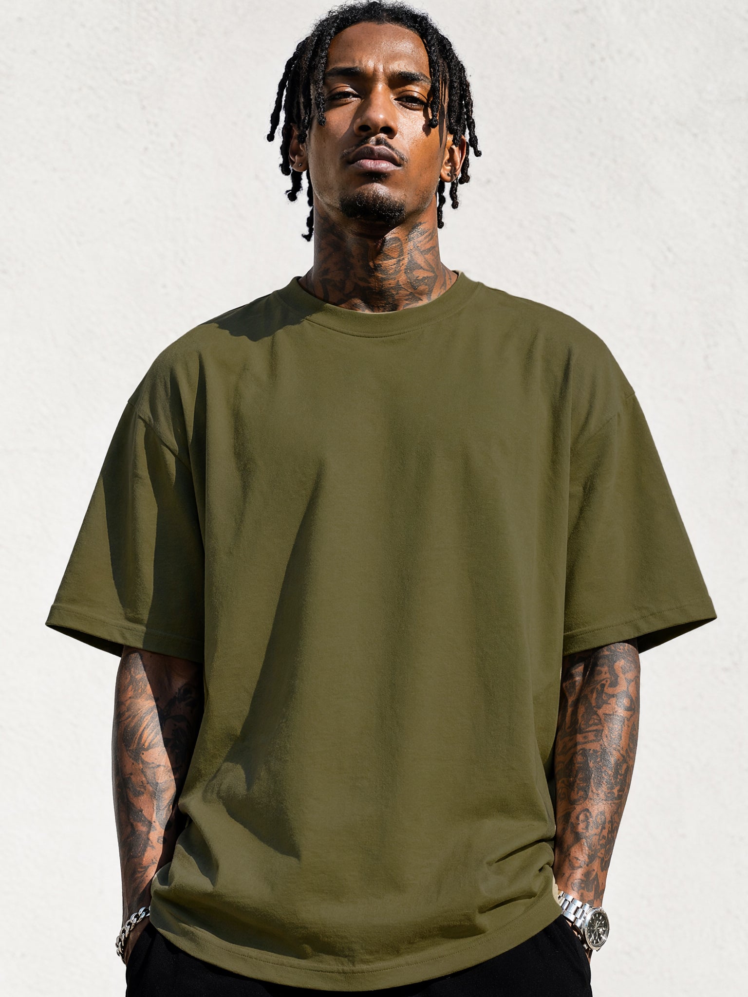 LOGEQI Men's Oversized T-Shirt 100% Cotton 250G Heavyweight Loose Fit Tee – 10 Pieces Wholesale Pack