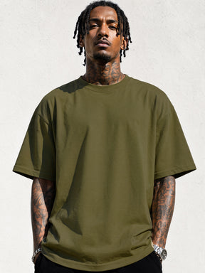 LOGEQI Men's Oversized T-Shirt 100% Cotton 250G Heavyweight Loose Fit Tee – 10 Pieces Wholesale Pack