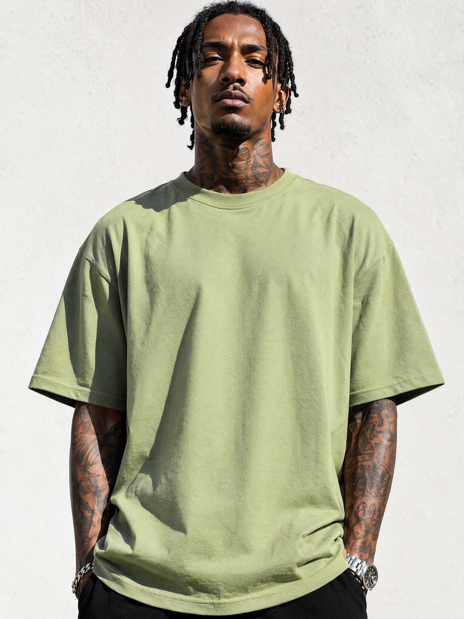 LOGEQI Men's Oversized T-Shirt 100% Cotton 250G Heavyweight Loose Fit Tee – 10 Pieces Wholesale Pack