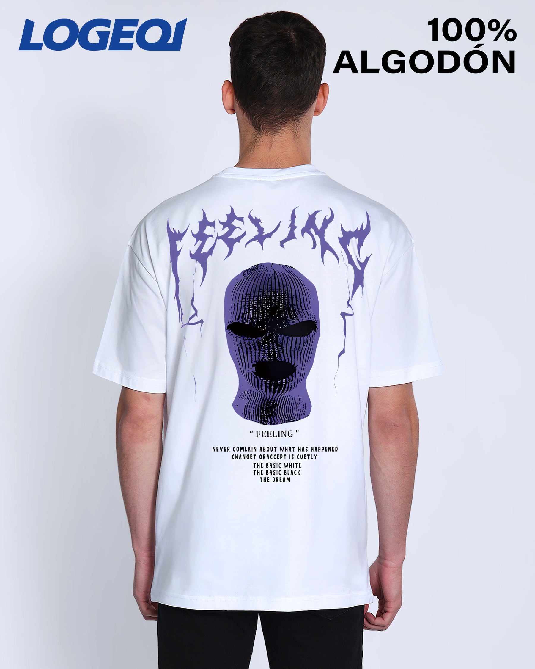 Men’s Streetwear Graphic Tee – Oversized “Feeling” Balaclava Print T-Shirt | LOGEQI