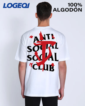 LOGEQI Men’s 100% Cotton Graphic Tee – Anti Social Graffiti Print Streetwear T-Shirt