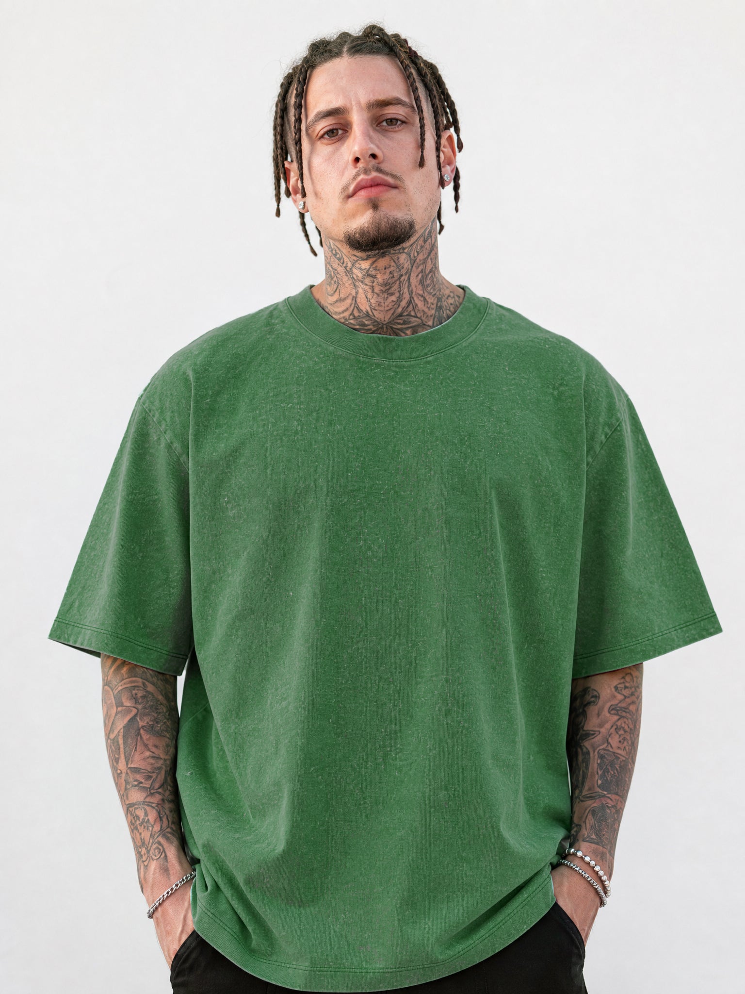 LOGEQI Men's Washed Oversized T-Shirt – 240-250 GSM Vintage Streetwear Tee