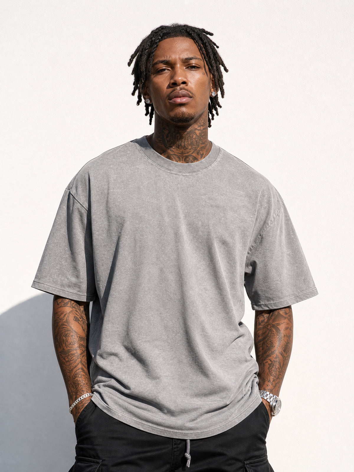 LOGEQI Men's Washed Oversized T-Shirt – 240-250 GSM Vintage Streetwear Tee