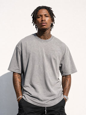 LOGEQI Men's Washed Oversized T-Shirt – 240-250 GSM Vintage Streetwear Tee