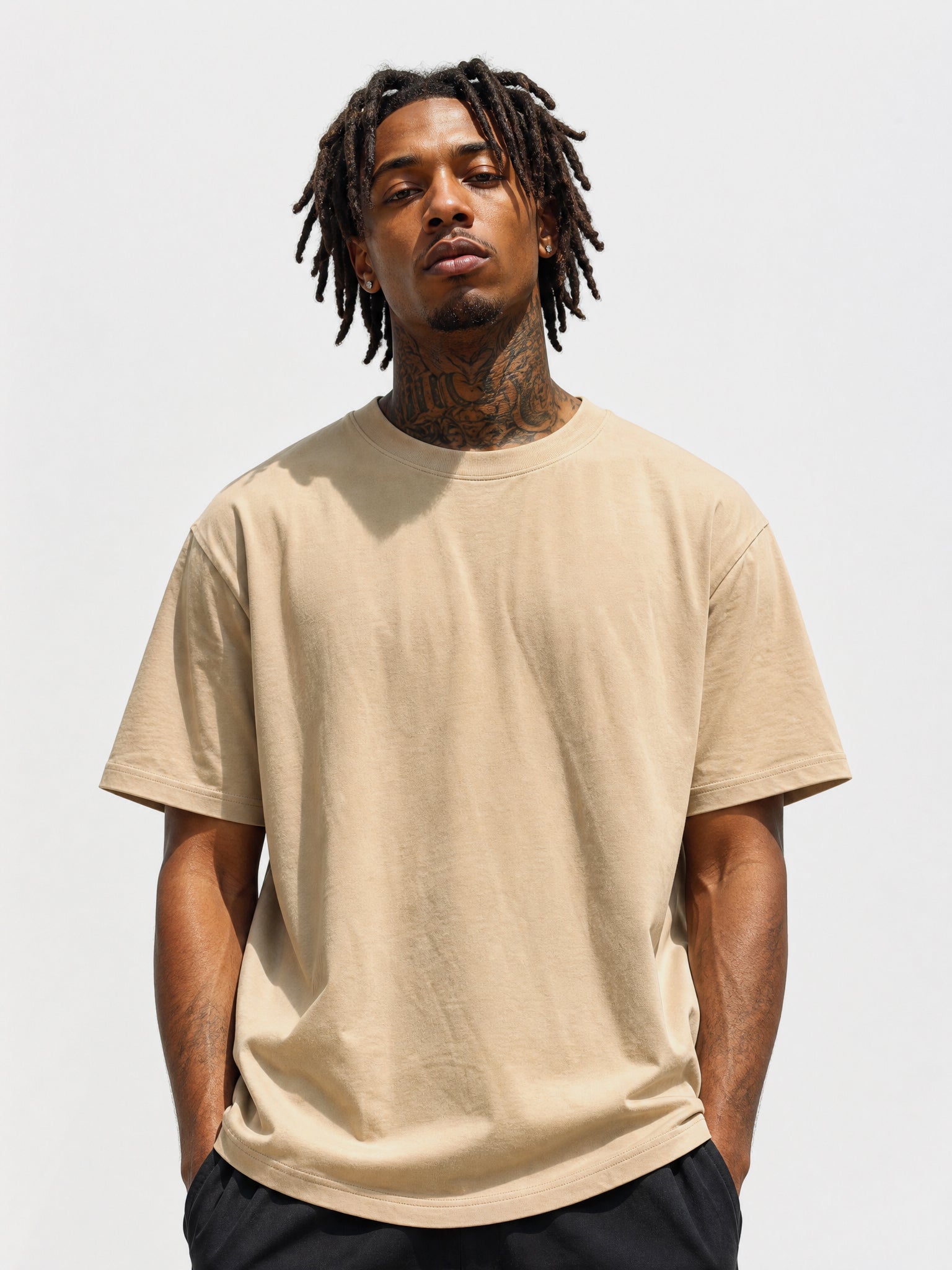 LOGEQI Men's Oversized T-Shirt 100% Cotton 250G Heavyweight Loose Fit Tee – 10 Pieces Wholesale Pack