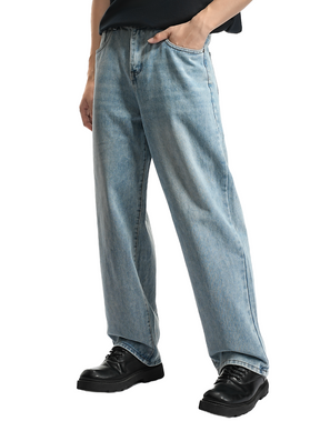LOGEQI Men’s Loose Fit Light Blue Jeans – Casual Wide Leg Denim