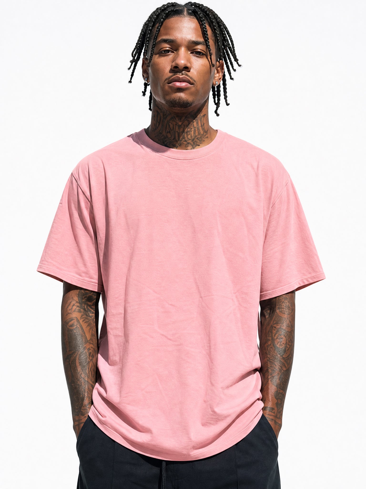 LOGEQI Men's 100% Cotton Plain T-Shirt 180 GSM Lightweight Loose Fit Basic Tee - 10 Pieces/Pack