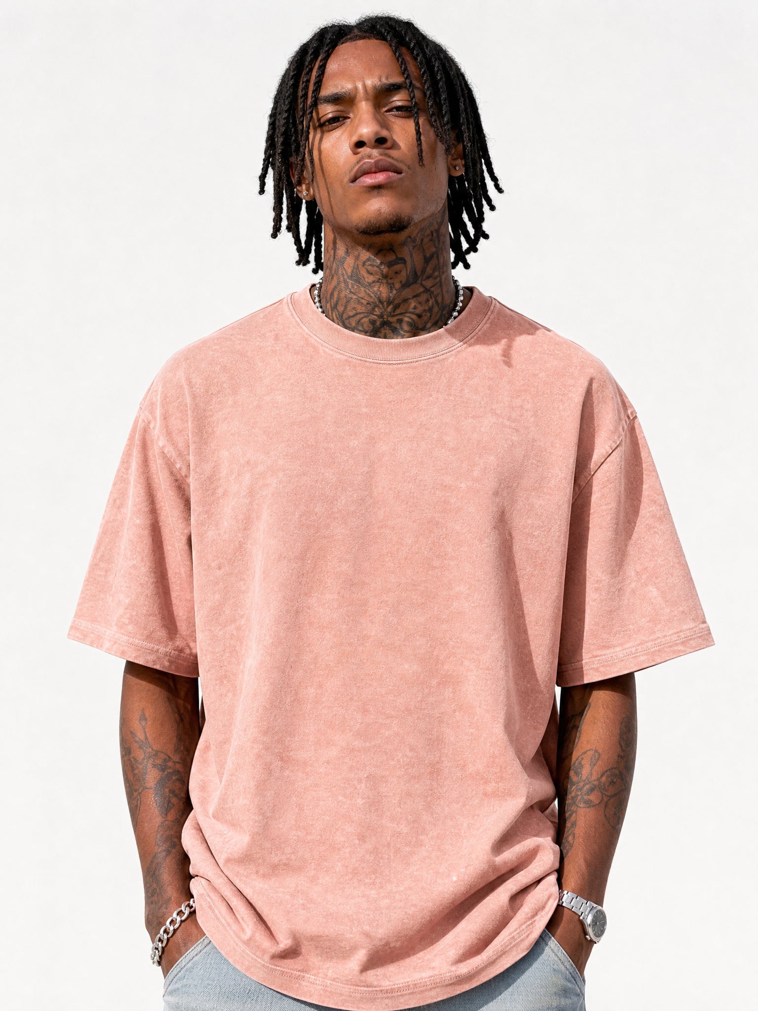 LOGEQI Men's Washed Oversized T-Shirt – 240-250 GSM Vintage Streetwear Tee