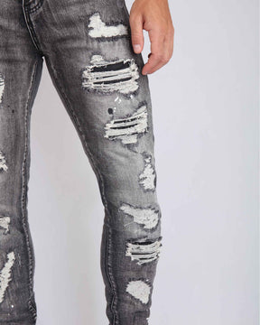 Spray Paint Distressed Black Jeans with Graffiti Ripped