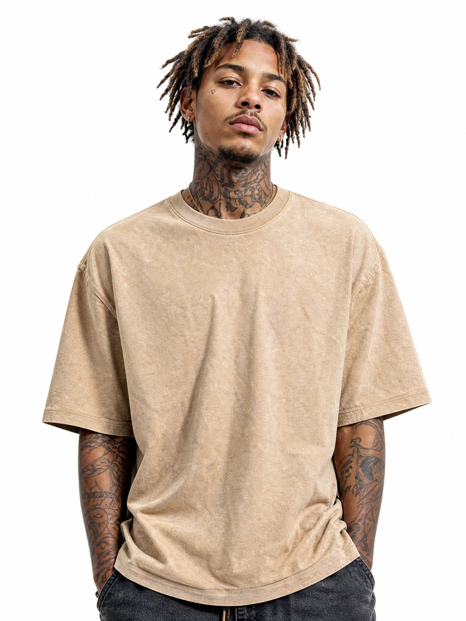 LOGEQI Men's Washed Oversized T-Shirt – 240-250 GSM Vintage Streetwear Tee