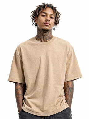 LOGEQI Men's Washed Oversized T-Shirt – 240-250 GSM Vintage Streetwear Tee