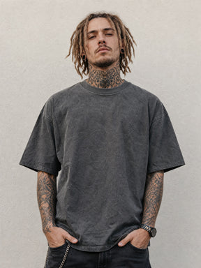 LOGEQI Men's Washed Oversized T-Shirt – 240-250 GSM Vintage Streetwear Tee