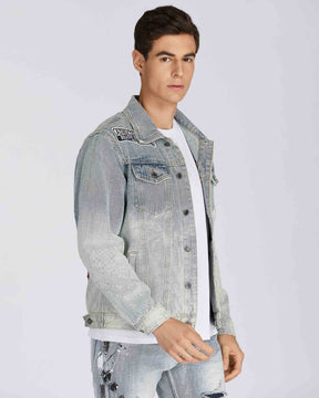 Distressed Blue Denim Jacket with Art Painted