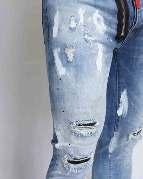 Vintage Spattered Ripped Denim Jeans