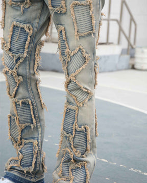 Vintage Blue Flared Jeans with Fringe Detailing