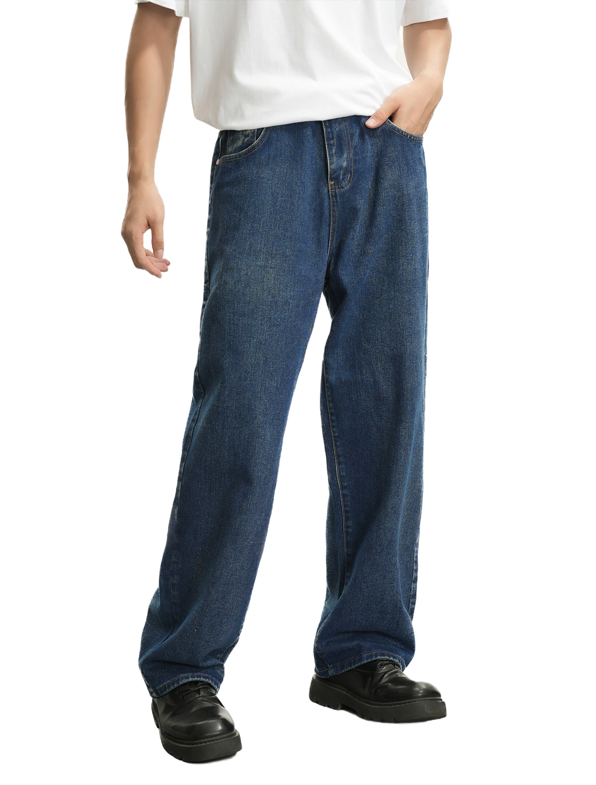 LOGEQI Men’s Dark Blue Loose Fit Jeans – Wide Leg Vintage Denim