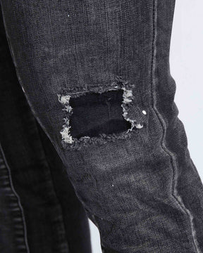 Men's Spray Paint Ripped Black Jeans LOGEQI - Main Image