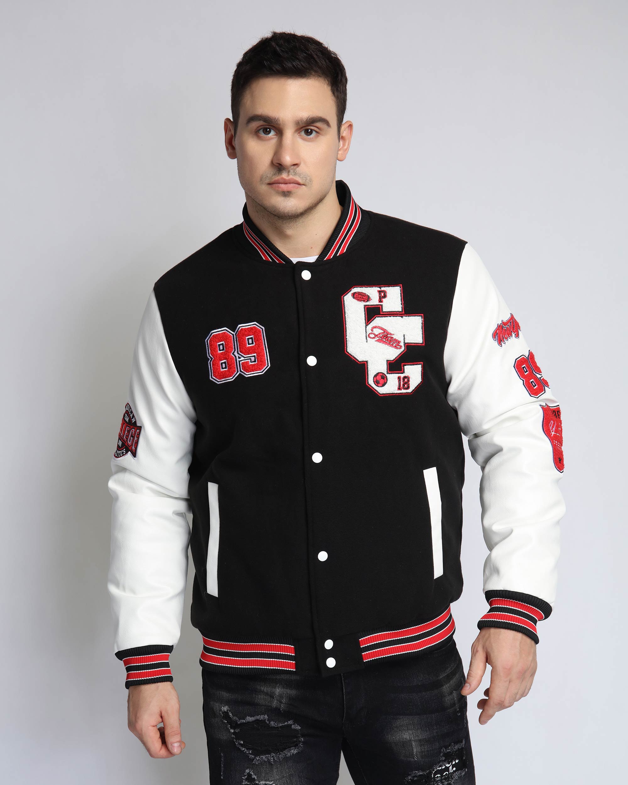 Contemporary Cool: Men's Baseball Bomber Jacket with Contrast Sleeves ...