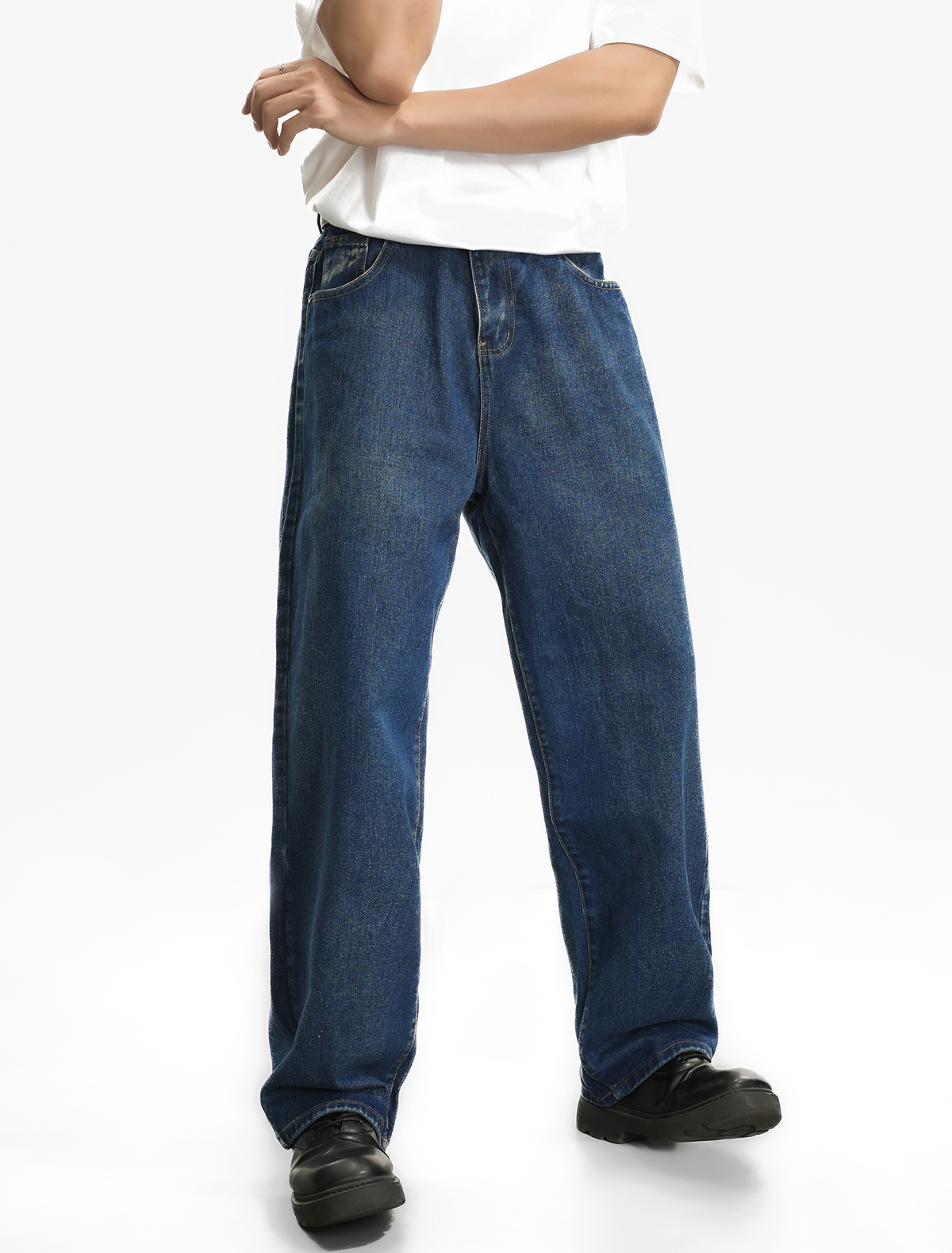 LOGEQI Men’s Dark Blue Loose Fit Jeans – Wide Leg Vintage Denim