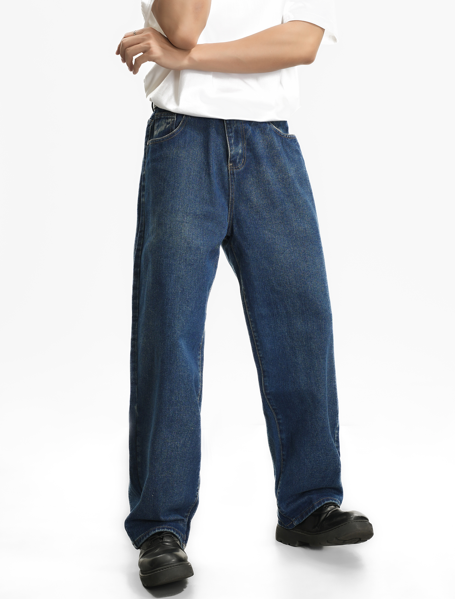 LOGEQI Men’s Dark Blue Loose Fit Jeans – Wide Leg Vintage Denim