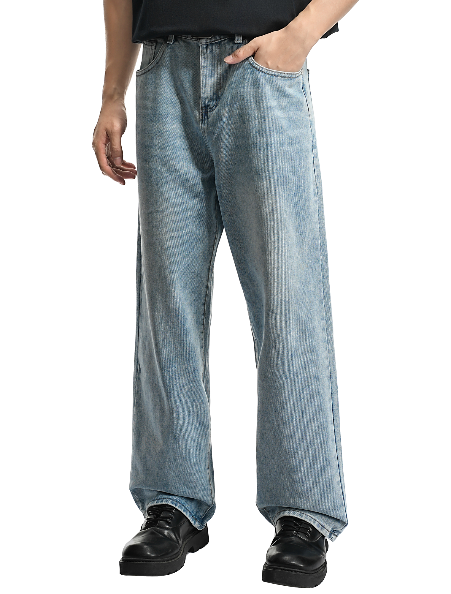 LOGEQI Men’s Loose Fit Light Blue Jeans – Casual Wide Leg Denim
