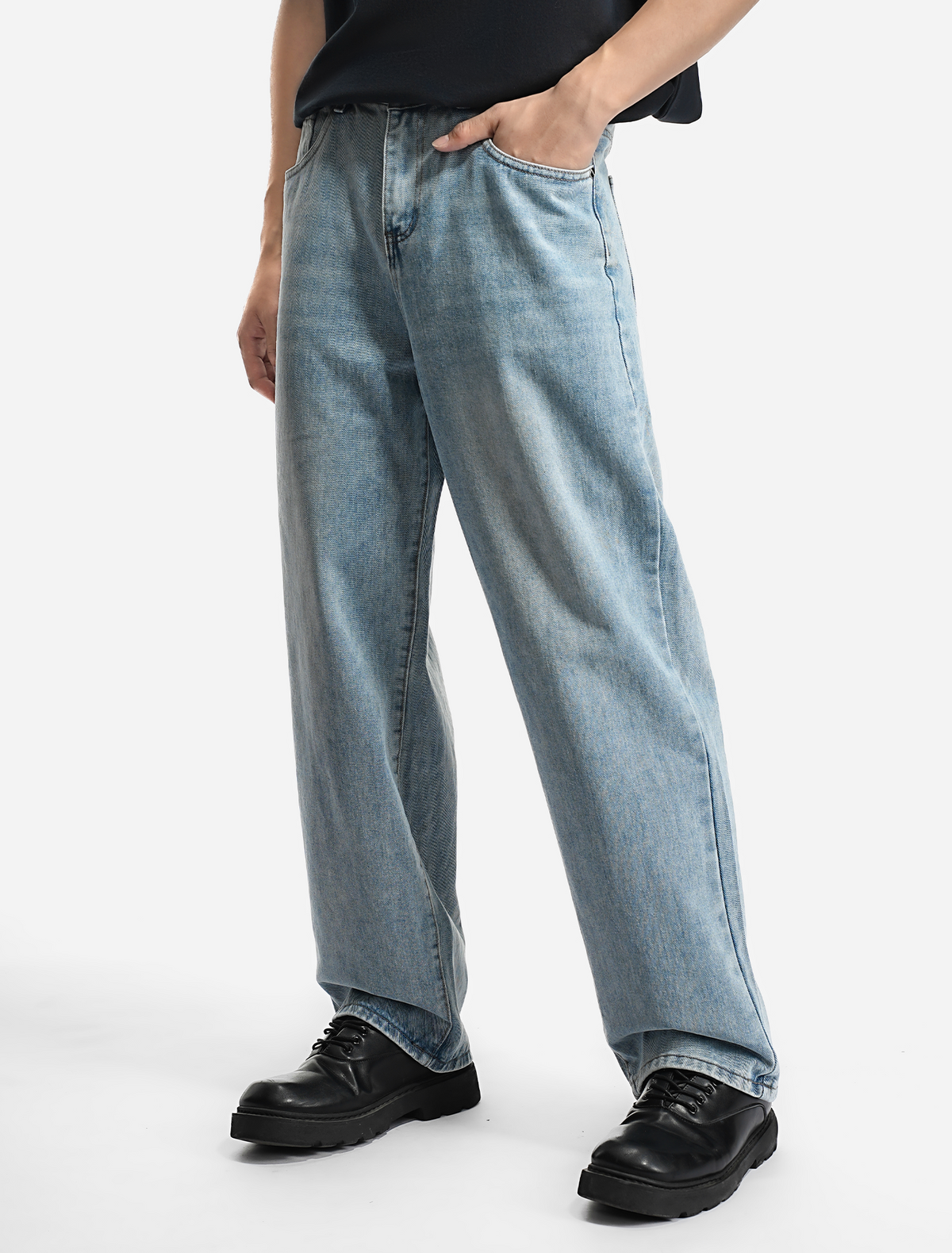 LOGEQI Men’s Loose Fit Light Blue Jeans – Casual Wide Leg Denim