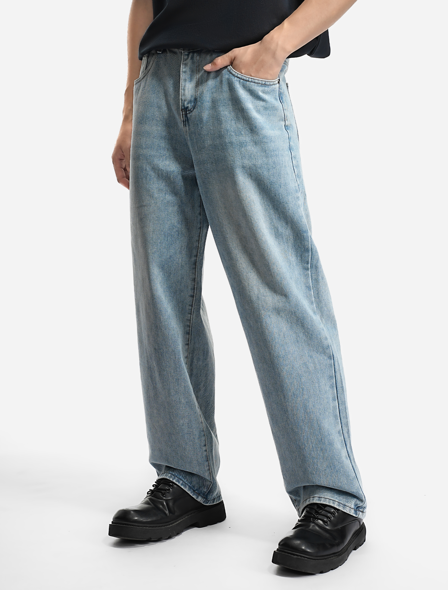 LOGEQI Men’s Loose Fit Light Blue Jeans – Casual Wide Leg Denim