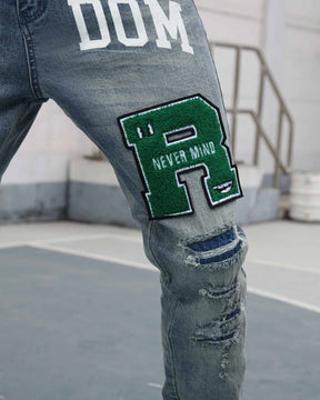 Jeans atrevidos lavados en azul roto con patchwork-Entrega local en México