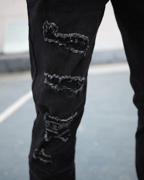 Jeans Slim-fit Rotos con Letras Graffiti Negras-Entrega Local en México