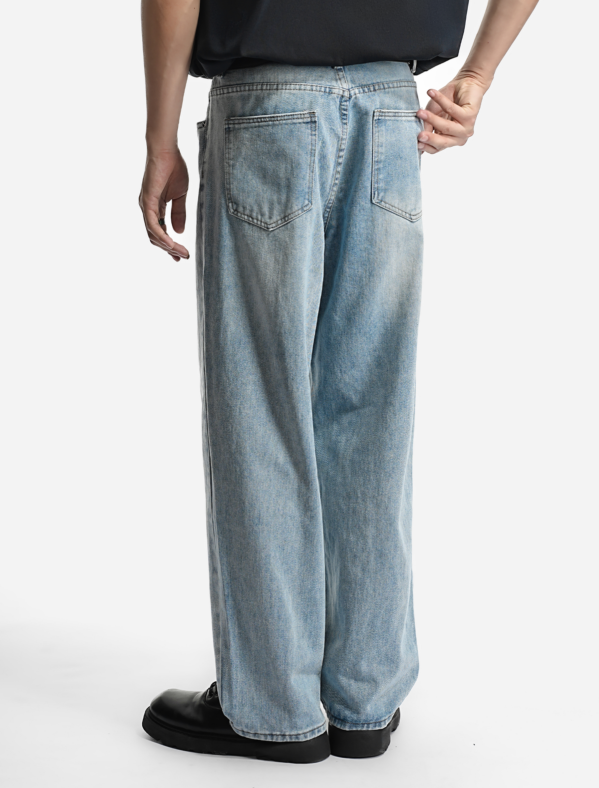 LOGEQI Men’s Loose Fit Light Blue Jeans – Casual Wide Leg Denim