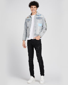 Casual and Versatile Blue Rip & Repair Denim Jacket